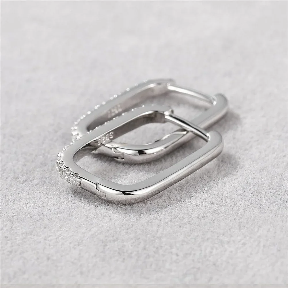 1.8 mm Moissanite Diamond Pave Rectangular Huggie Hoop Earrings NEW - Picture 6 of 11